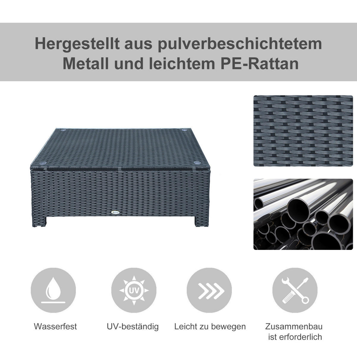 Outsunny Beistelltisch schwarz Glas B/H/L: ca. 50x85x39 cm Beistelltisch - schwarz (39,00/50,00/85,00cm) - Outsunny