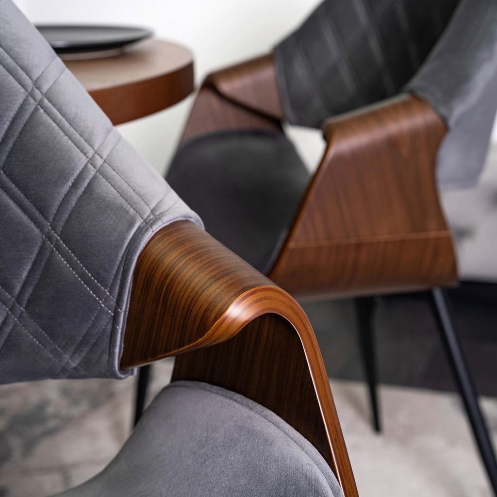 Thumbnail - Stuhl DAKOTA nussbaum grau Velourstoff B/H/T: ca. 59x86x50 cm