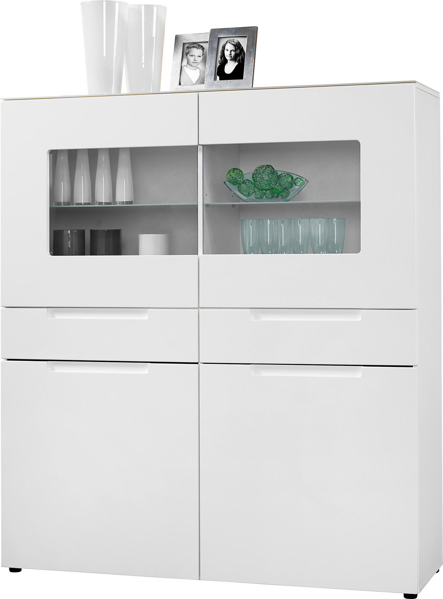 Highboard Mailand weiß Hochglanz B/H/T: ca. 128x147x40 cm Mailand - weiß (128,00/147,00/40,00cm)