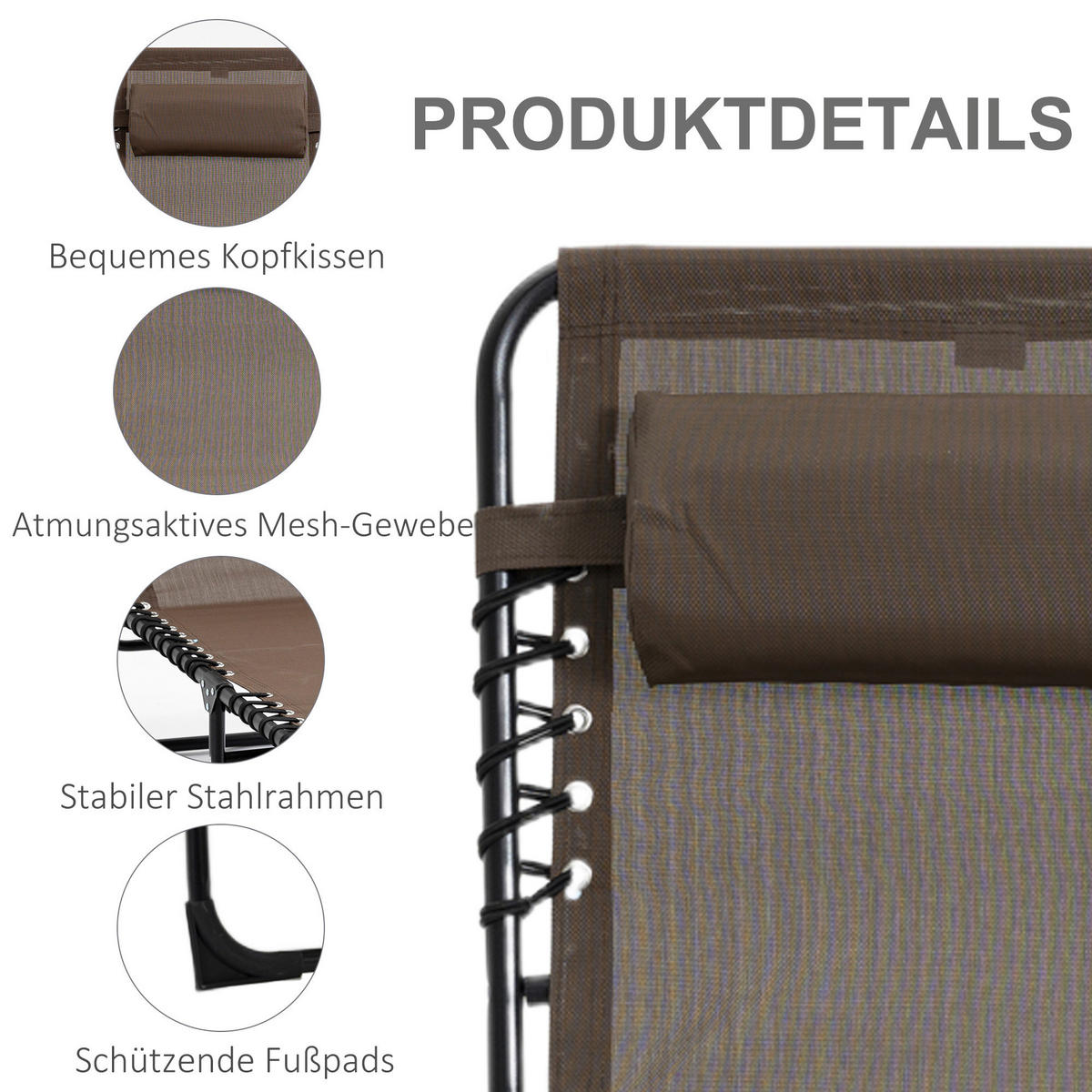 Outsunny Sonnenliege braun Stahl B/H/L: ca. 58x30x185 cm Sonnenliege - braun (185,00/58,00/30,00cm) - Outsunny