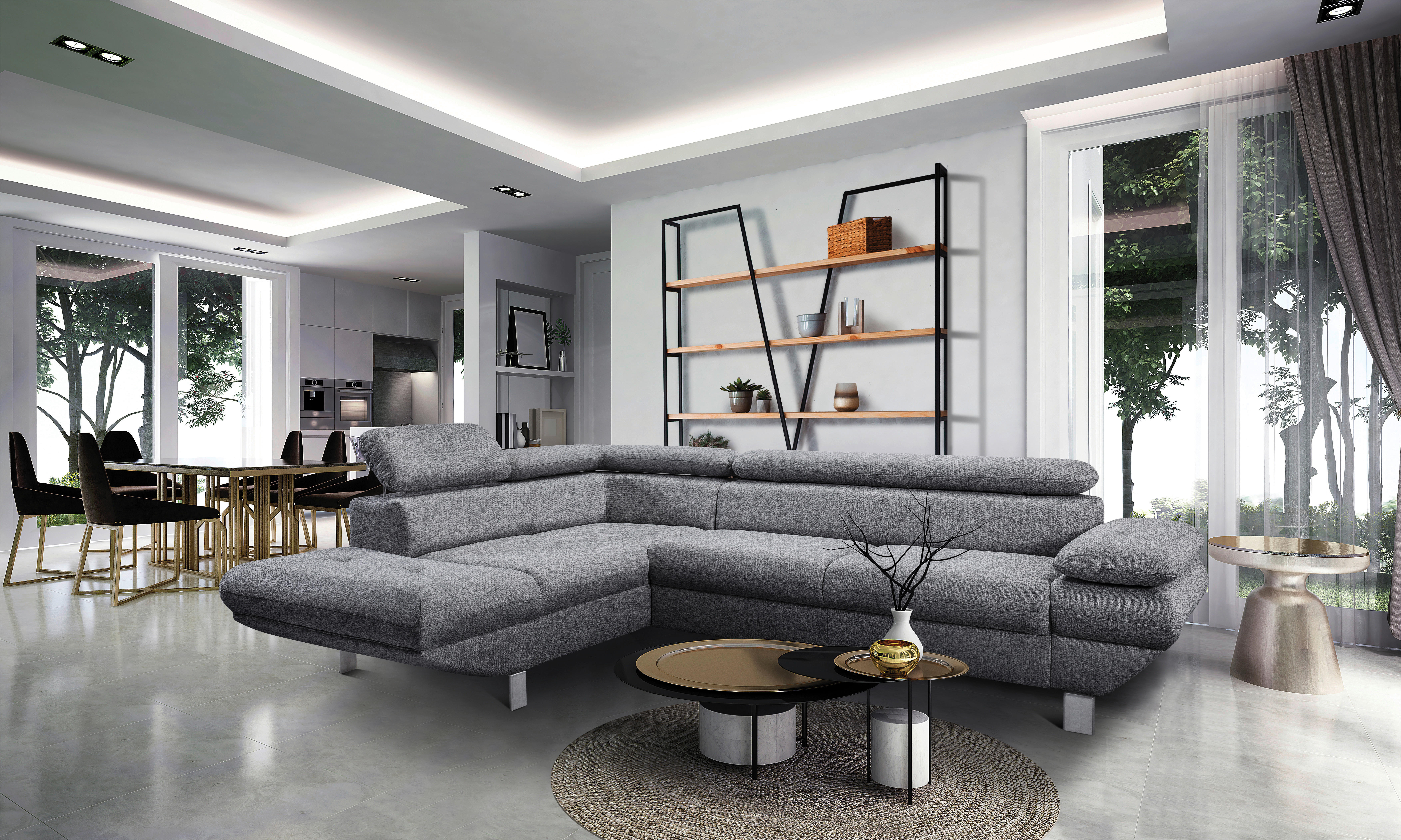 Funktionsecke Vinci dunkelgrau Webstoff B/H/T: ca. 276x88x232 cm Vinci - Chrom/dunkelgrau (276,00/88,00/232,00cm)