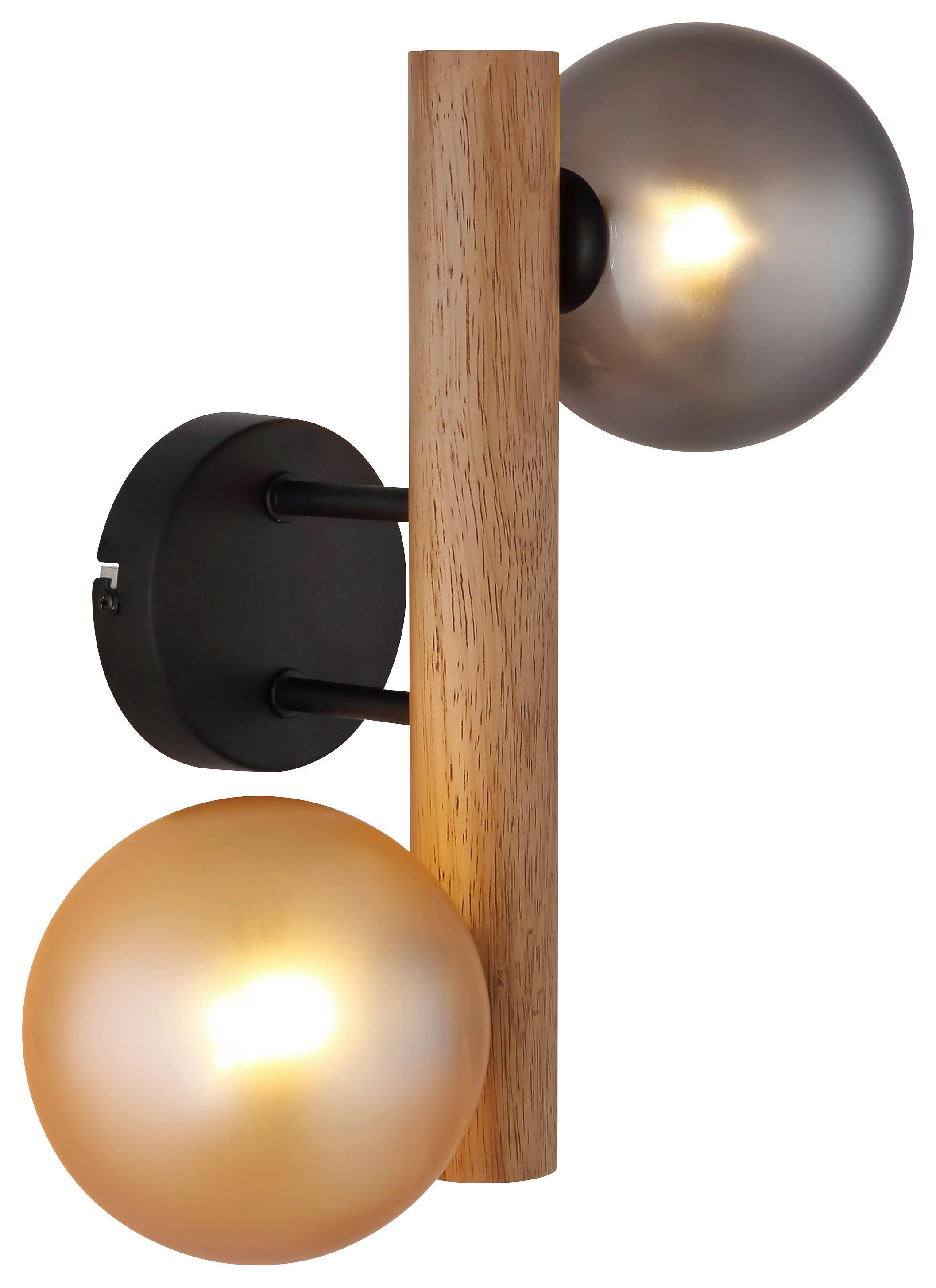 GLOBO LED-Wandleuchte Rauch dunkelbraun amber Metall Holz Glas H/L: ca. 16,5x32 cm 2 Brennstellen RIHA - dunkelbraun/amber (32,00cm) - GLOBO