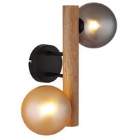 GLOBO LED-Wandleuchte Rauch dunkelbraun amber Metall Holz Glas H/L: ca. 16,5x32 cm 2 Brennstellen RIHA - dunkelbraun/amber (32,00cm) - GLOBO