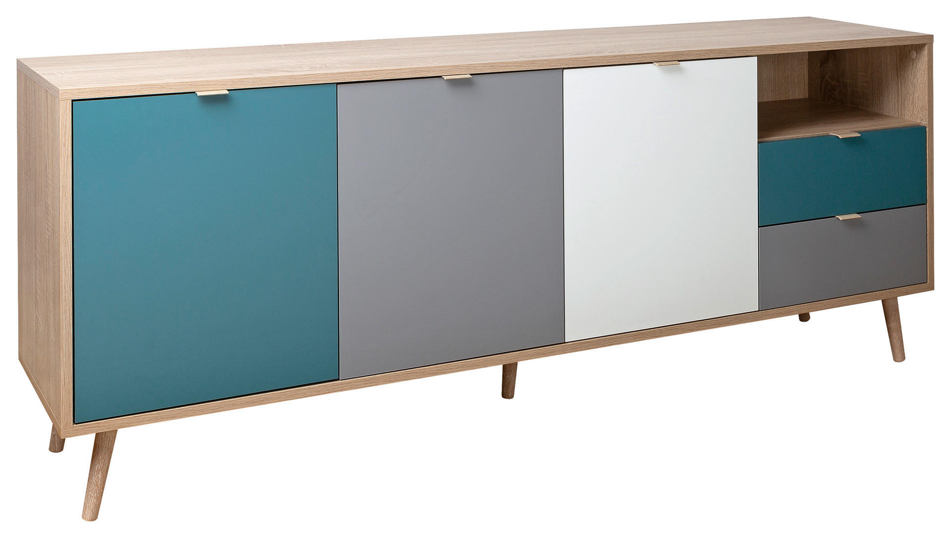 Sideboard Cuba Eiche Sonoma Nachbildung weiß grau petrol B/H/T: ca. 180x71x40 cm Cuba - Eiche/weiß (180,00/71,00/40,00cm)
