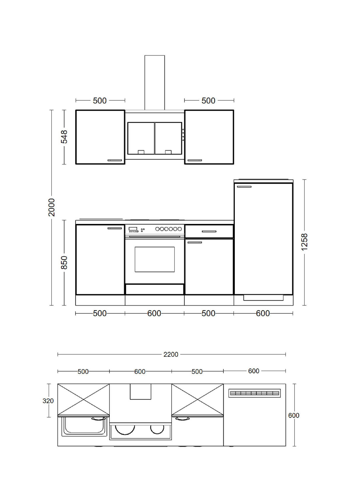 Küchenblock Lucca weiß matt B/H/T: ca. 220x200x60 cm Lucca - weiß/Oak (220,00/200,00/60,00cm) - Flex-Well