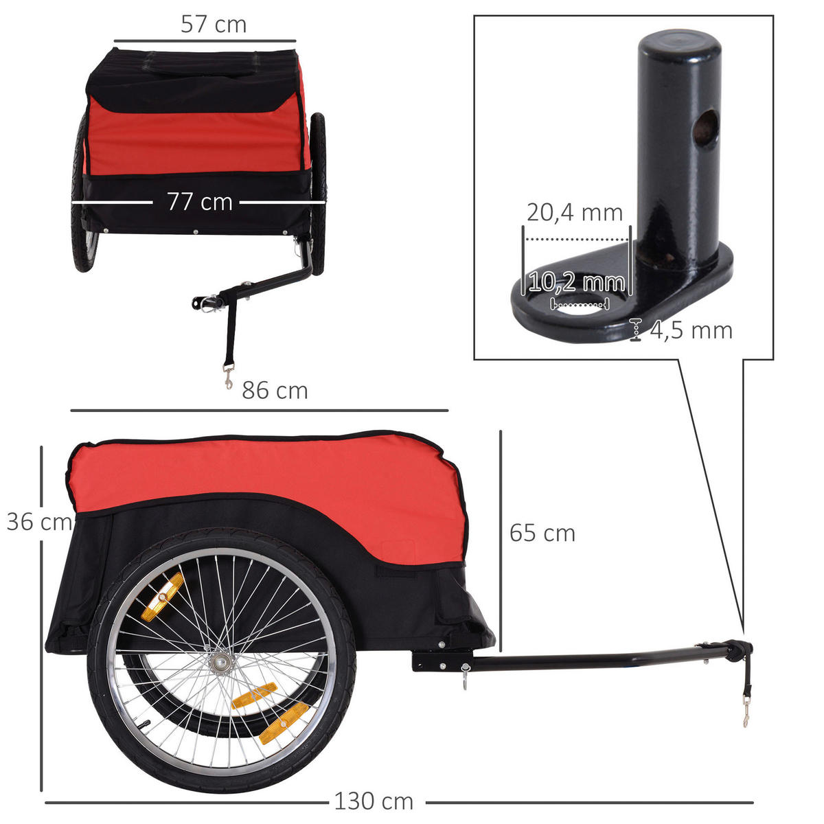 HOMCOM Fahrradanhänger 2 Zoll schwarz schwarz B/H/L: ca. 75x64x135 cm Radtransportanhänger 120401-002 - rot/schwarz (135,00/75,00/64,00cm) - HOMCOM