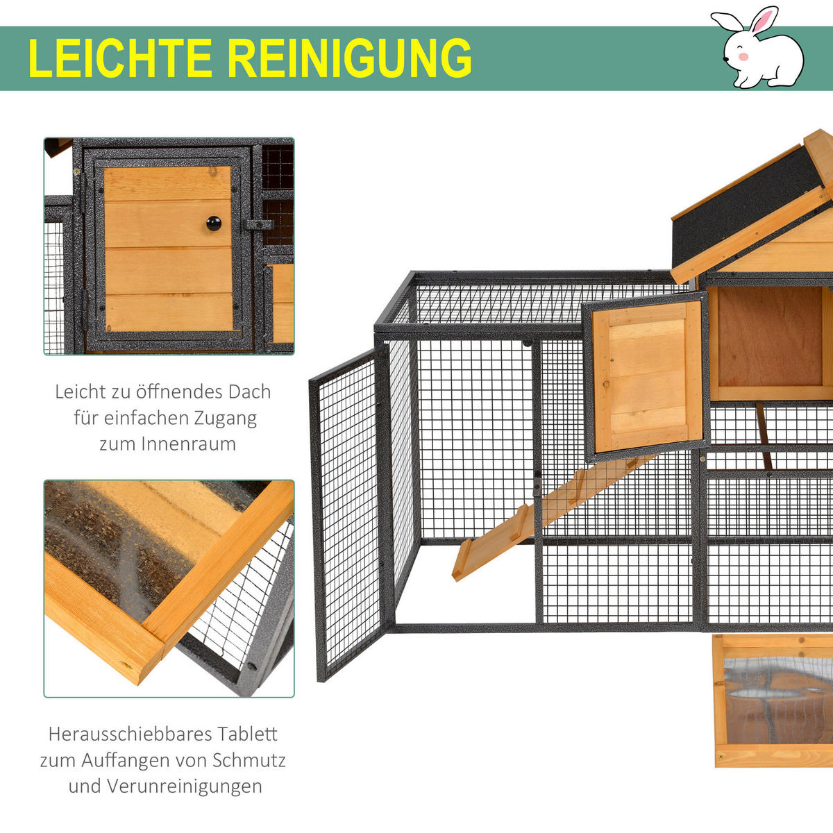 PawHut Stall dunkelgrau Holz B/H/L: ca. 63x122x92 cm Kaninchenstall - gelb/dunkelgrau (92,00/63,00/122,00cm) - PawHut