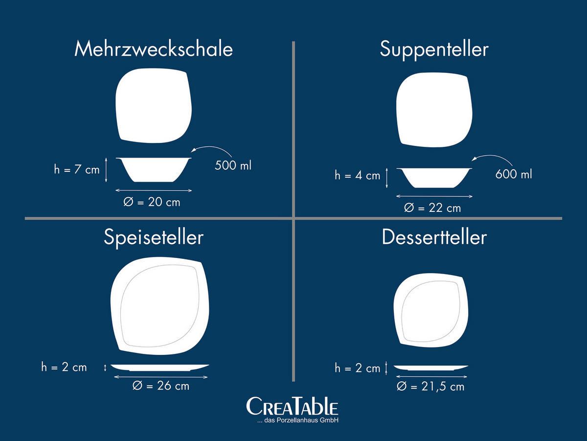 CreaTable Kombiservice Melbourne weiß Porzellan 16 tlg. Melbourne - weiß - CreaTable