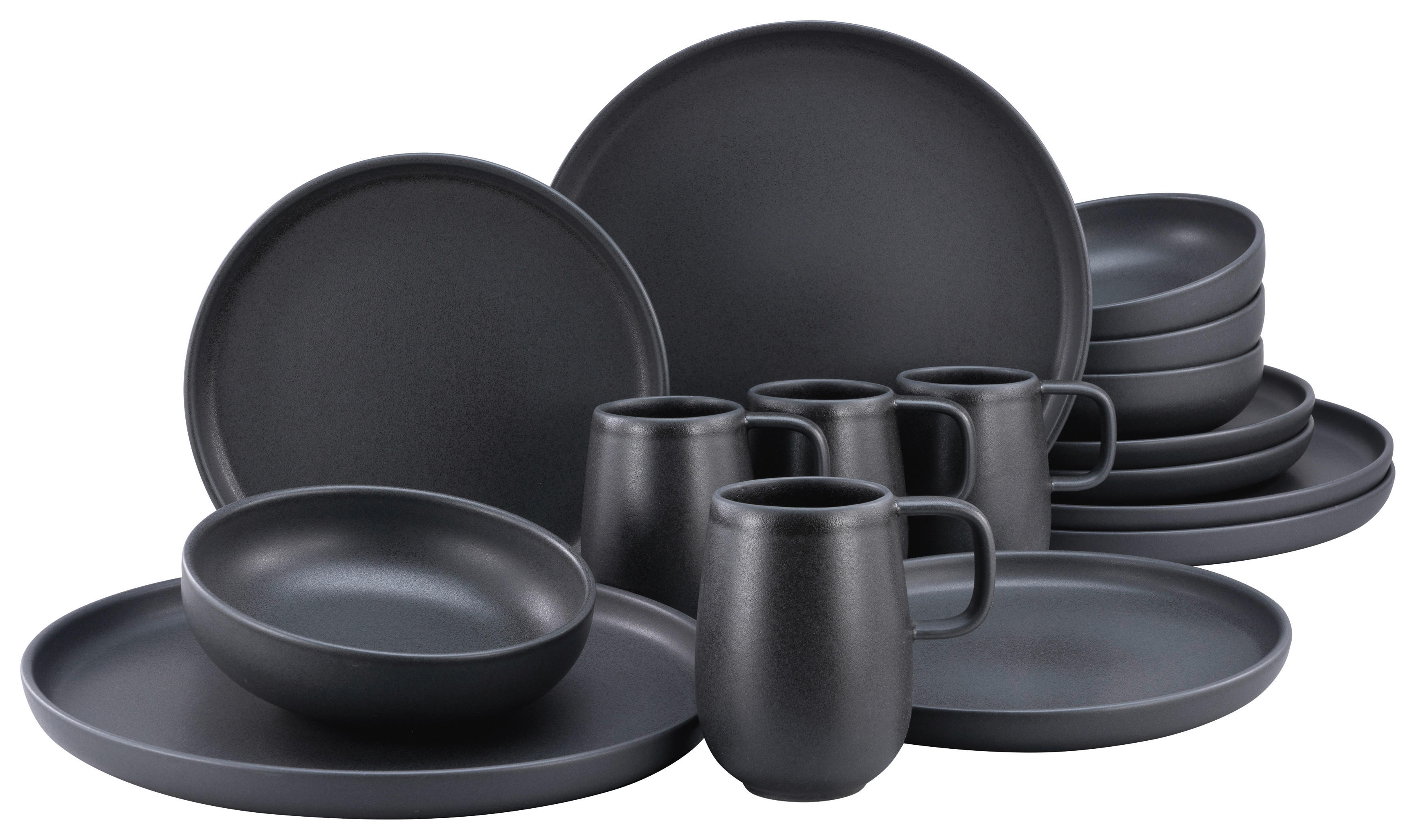 CreaTable Kombiservice Uno schwarz Steinzeug 16 tlg. Uno - schwarz - CreaTable