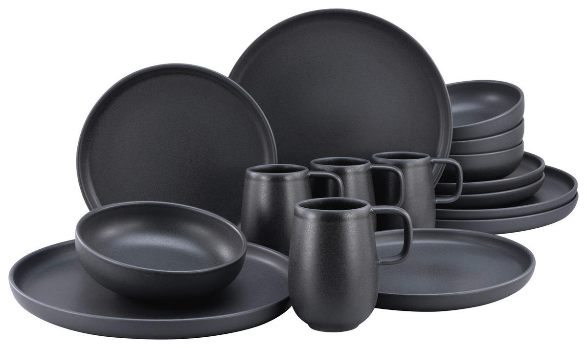 CreaTable Kombiservice Uno schwarz Steinzeug 16 tlg. Uno - schwarz - CreaTable