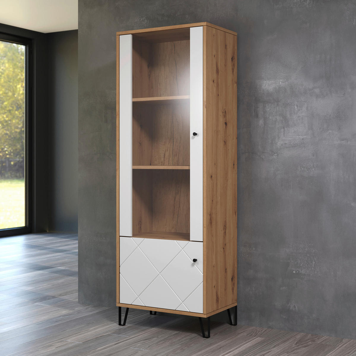Vitrine Touch weiß matt Eiche Artisan Nachbildung B/H/T: ca. 63x172x40 cm Touch - Eiche/weiß (63,00/172,00/40,00cm) - Trendteam