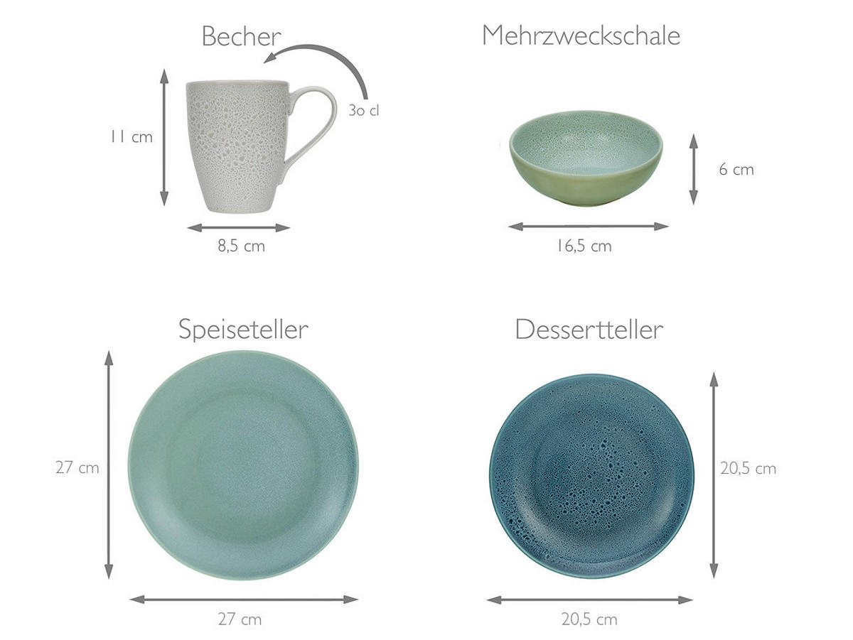 CreaTable Kombiservice Reactive Nordic multicolor Steinzeug 16 tlg. Reactive Nordic - multicolor - CreaTable