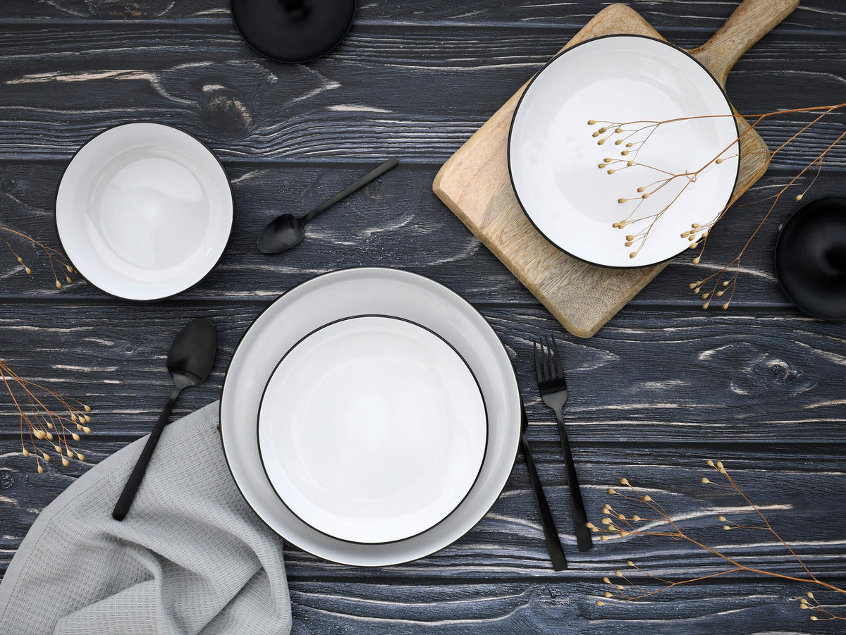 CreaTable Tafelservice Nordic weiß Steinzeug 12 tlg. Nordic - weiß/schwarz - CreaTable