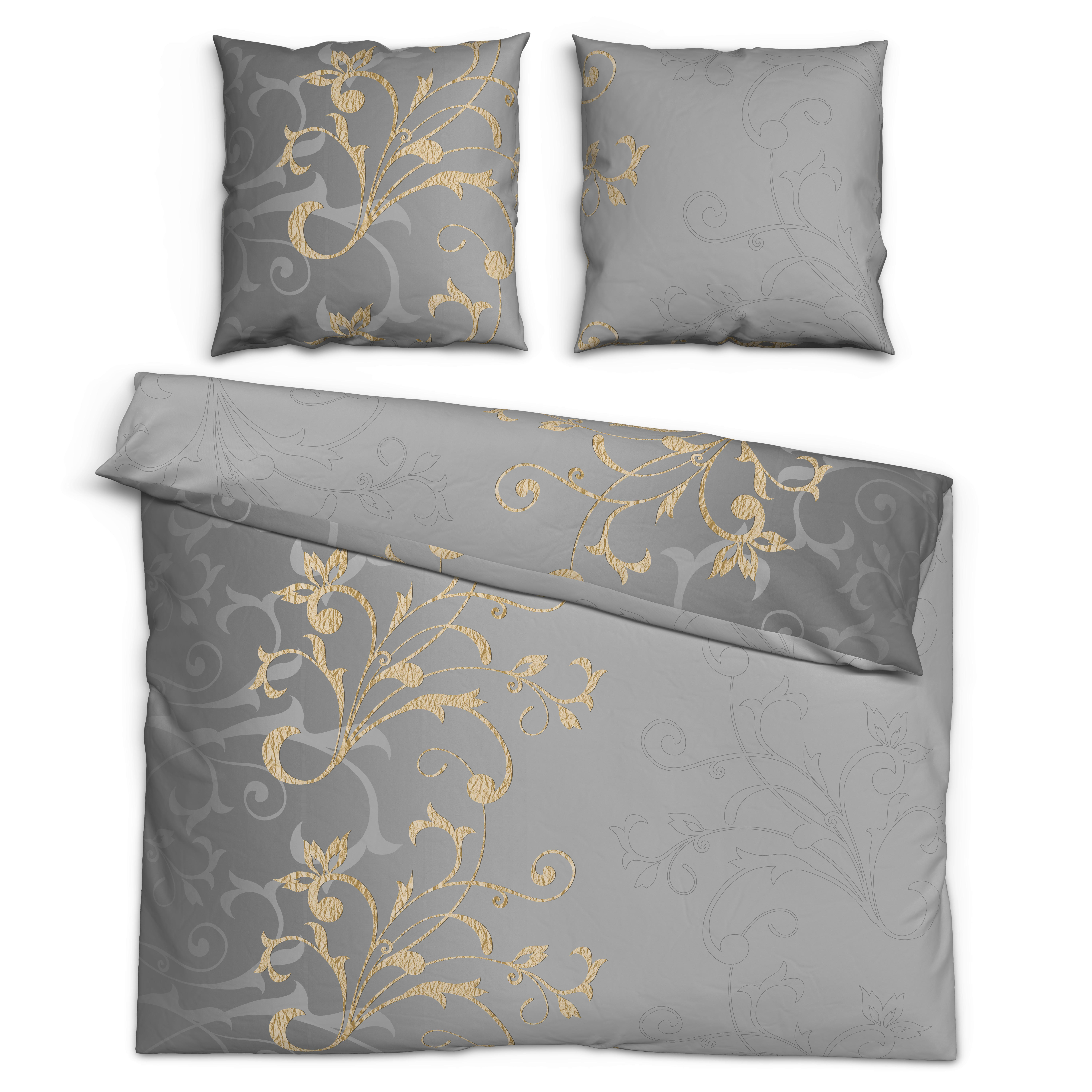 Baumwoll Bettwäsche Renforce Bettwäsche_Renforce_Ritana 200x200 - gold/grau (200,00/200,00cm) - beau rêve