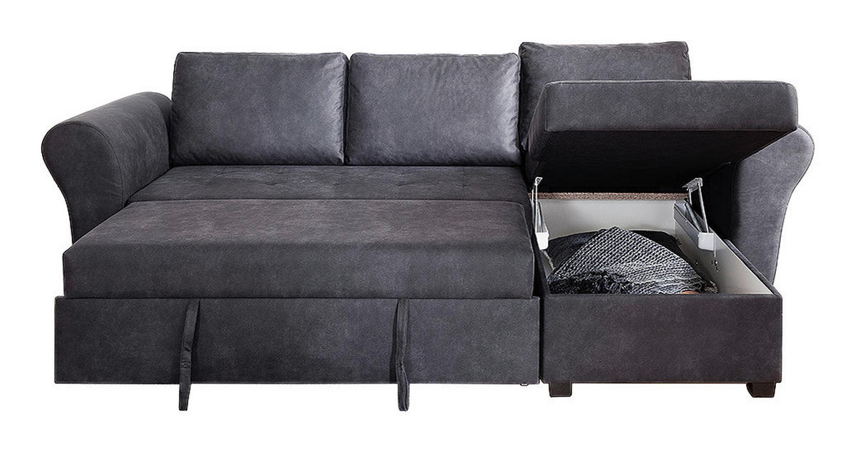 Ecksofa mit Bettfunktion und Bettkasten anthrazit B/H/T: ca. 260x89x155 cm Lasse_2F/REC/BK_Ecksofa - schwarz/anthrazit (260,00/89,00/155,00cm)