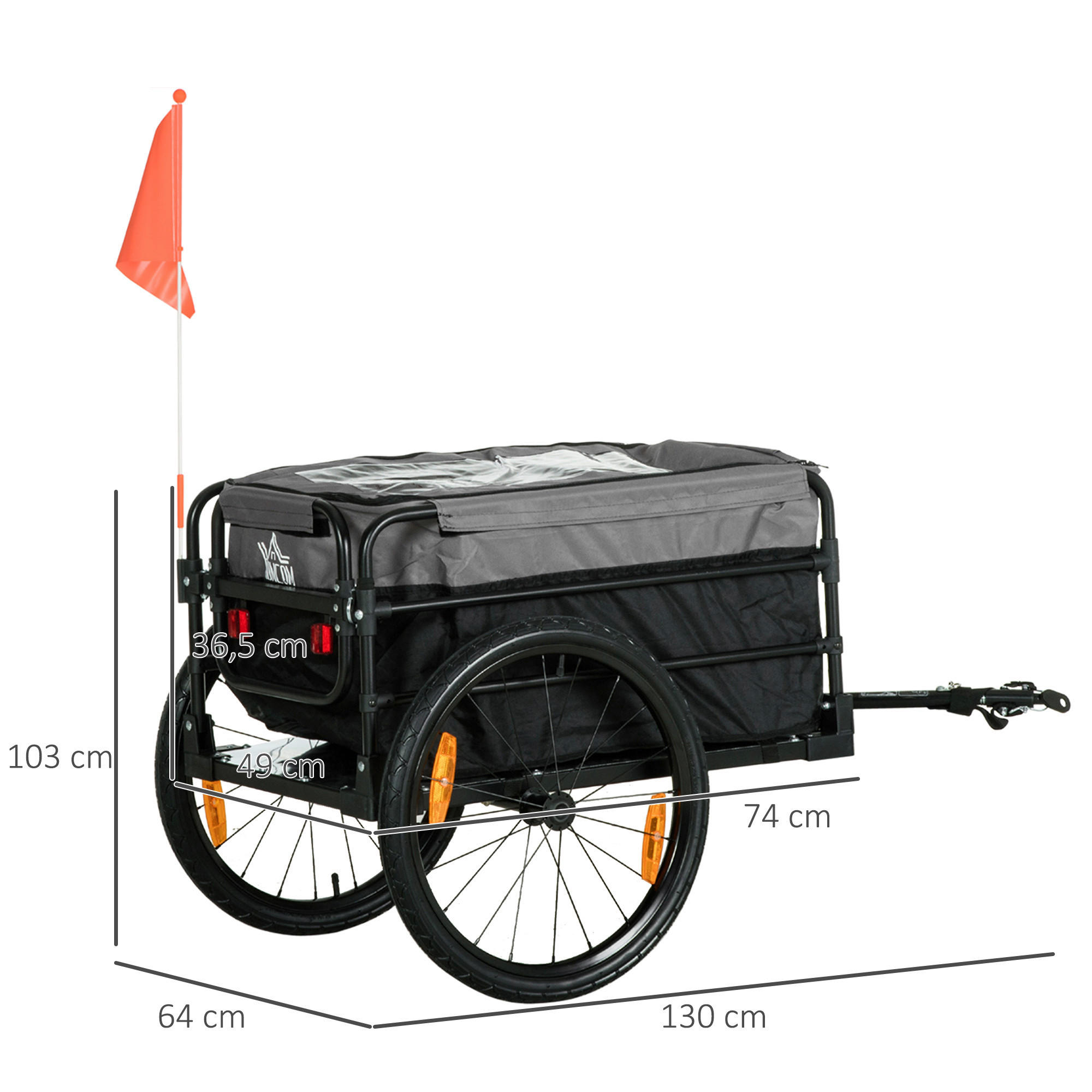 HOMCOM Fahrradanhänger grau grau B/H/L: ca. 64x130x103 cm Lastenanhänger - schwarz/grau (103,00/64,00/130,00cm) - HOMCOM