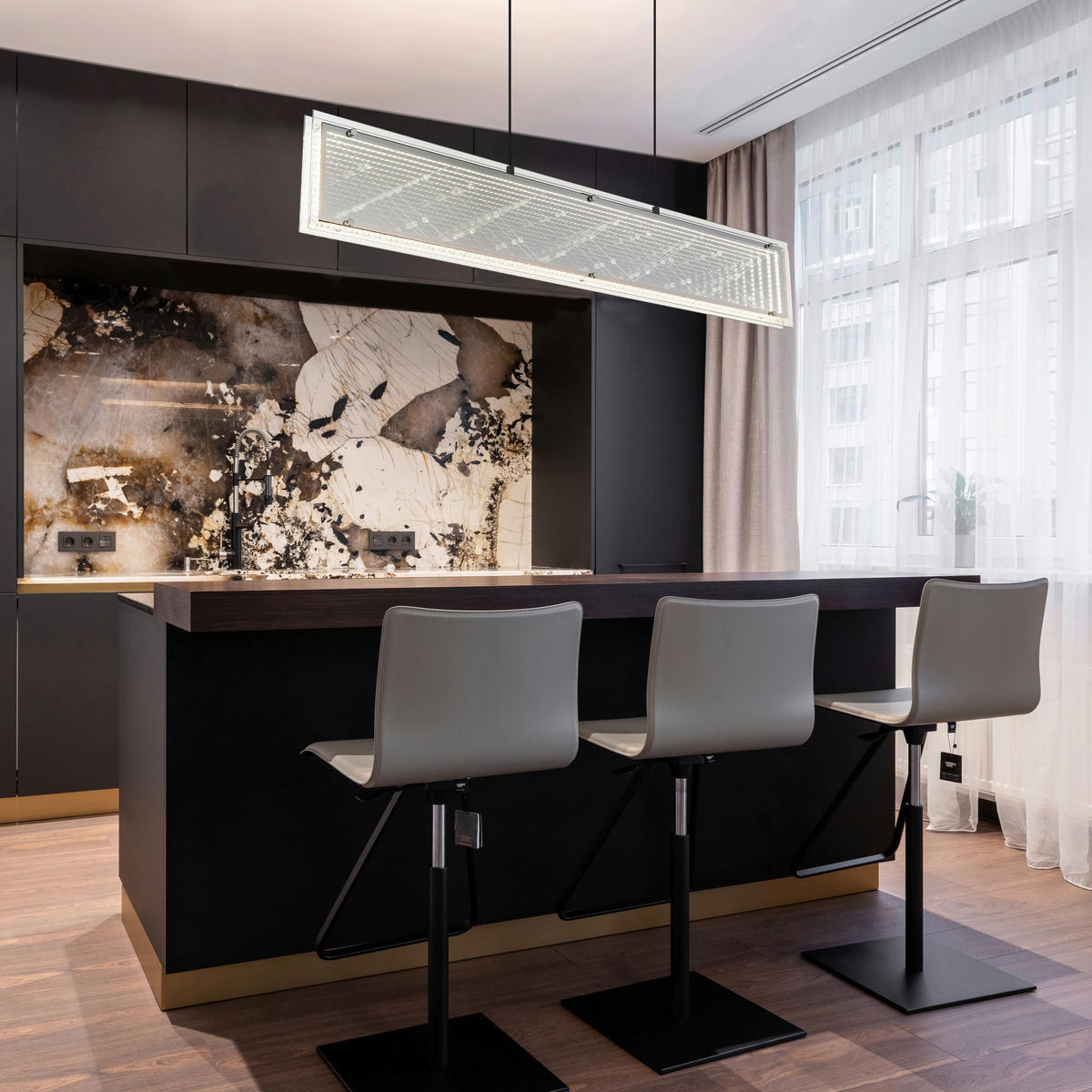 GLOBO Hängeleuchte klar schwarz Aluminium Glas Kunststoff B/H/L: ca. 8x120x113 cm 1.0 Brennstellen Mirrora - klar/schwarz (113,00/8,00/120,00cm) - GLOBO