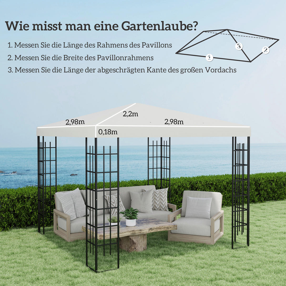Outsunny Pavillondach hellgrau Polyester B/H/L: ca. 298x1x298 cm Pavillondach - hellgrau (298,00/298,00/1,00cm) - Outsunny