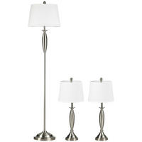 HOMCOM Stehleuchte silber weiß Stahl Leinen B/H/T: ca. 38x162x38 cm Stehleuchten-Set B31-334V90 - weiß/silber (38,00/162,00/38,00cm) - HOMCOM