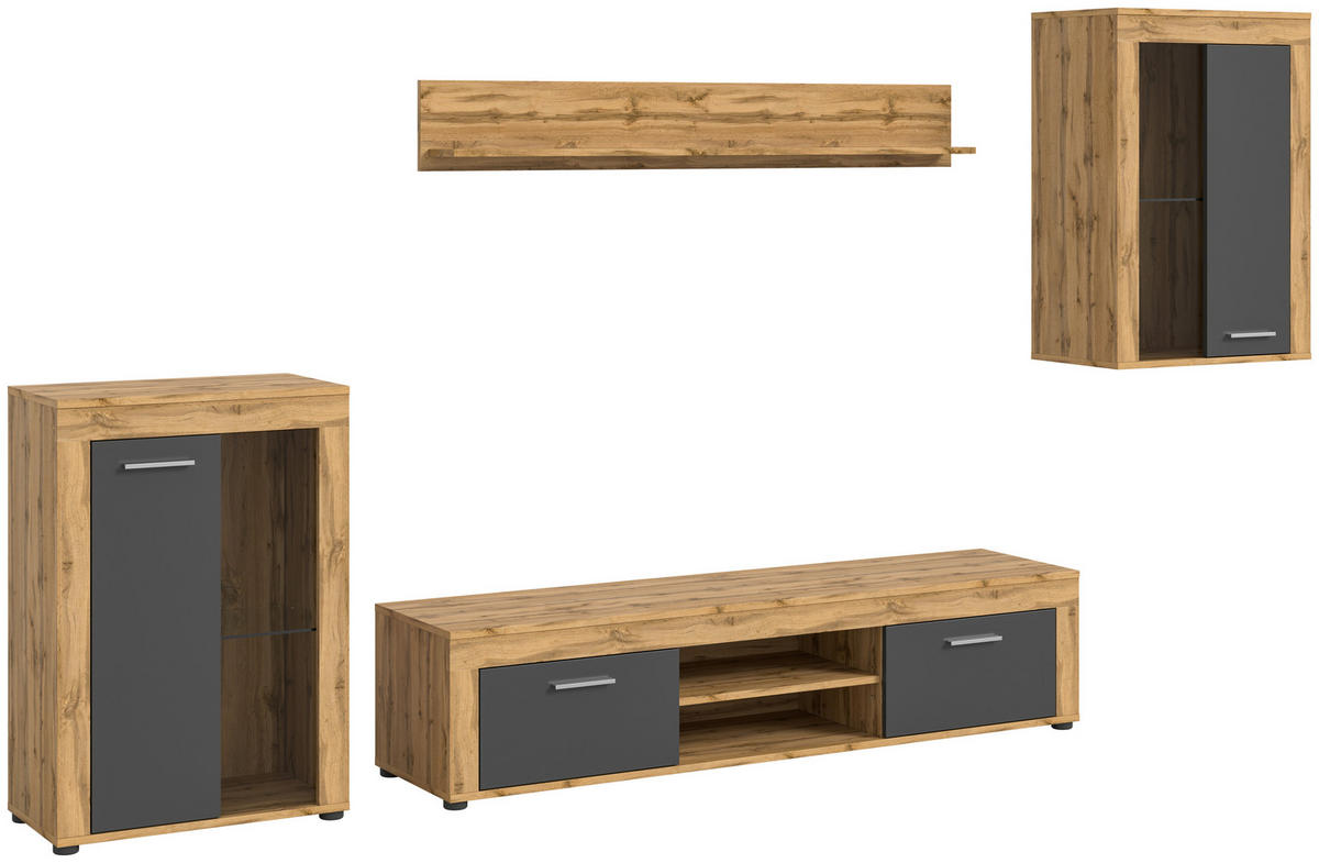 Wohnwand Jam Eiche Wotan Nachbildung grau B/H/T: ca. 310x169x35 cm Jam - Eiche/grau (310,00/169,00/35,00cm) - xonox.home