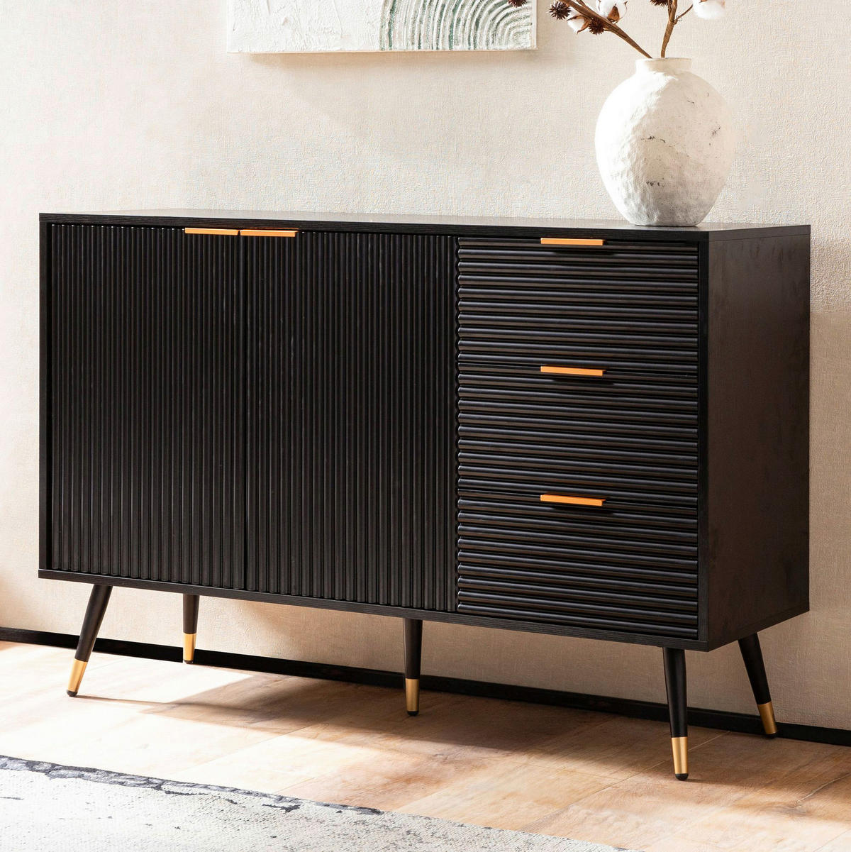 Sideboard schwarz B/H/T: ca. 120x80x40 cm Sideboard - schwarz (120,00/80,00/40,00cm) - Wohnling