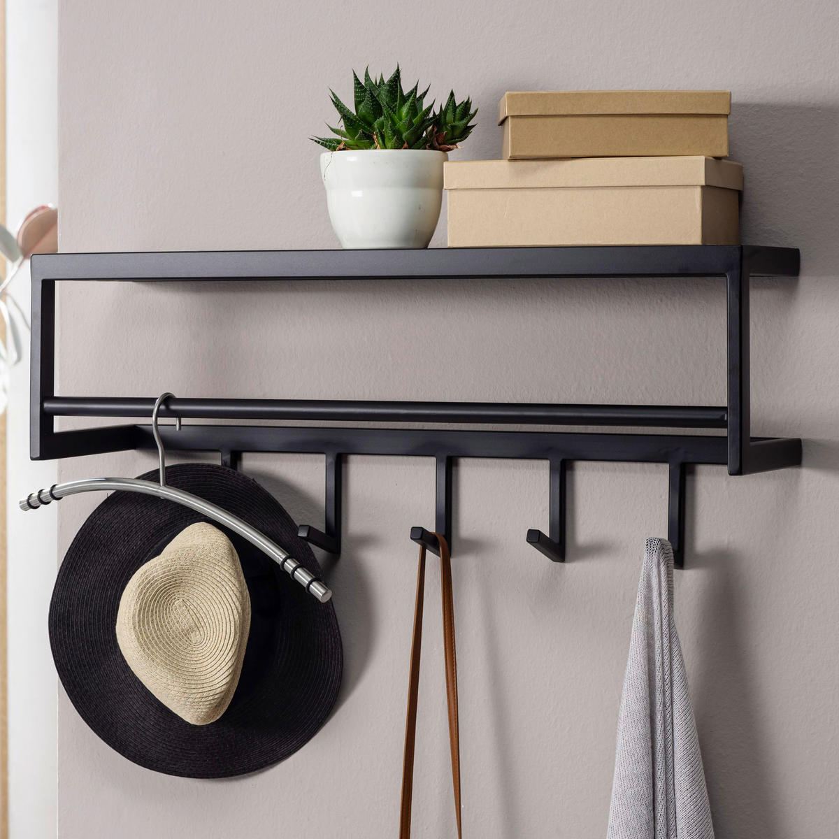 Garderobe B/H/T: ca. 70x20x20 cm Garderobe - schwarz (70,00/20,00/20,00cm) - Wohnling