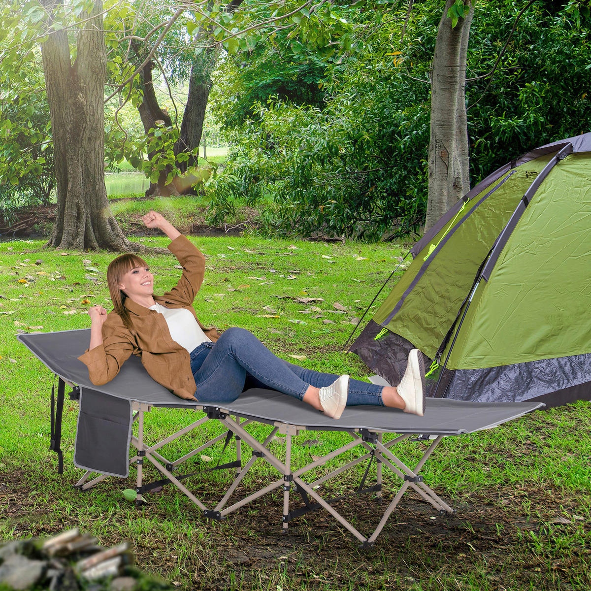 Outsunny Campingbett dunkelgrau Stahl B/H/L: ca. 68x52x190 cm Campingbett - dunkelgrau (190,00/68,00/52,00cm) - Outsunny
