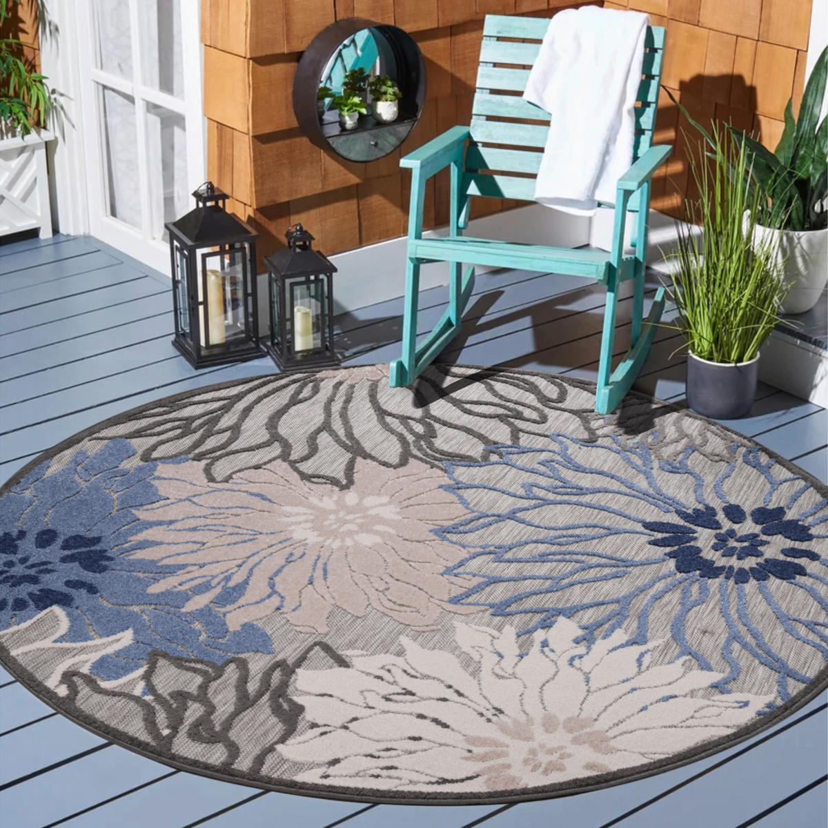 Sanat Outdoorteppich FLORAL grau B/L: ca. 200x200 cm FLORAL - grau (200,00/200,00cm) - Sanat