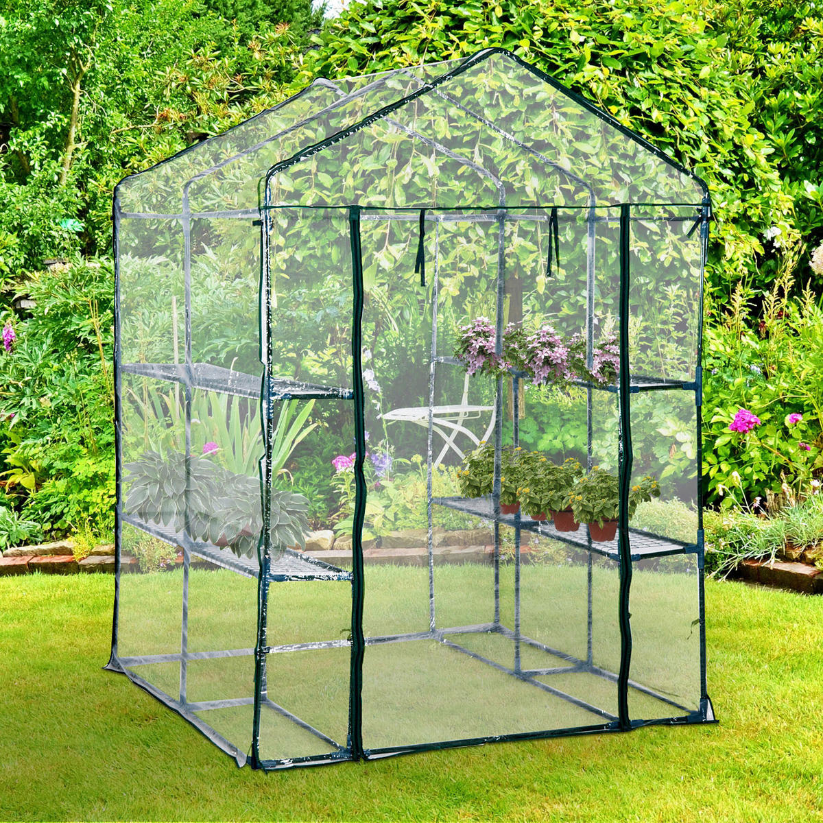 Outsunny Gewächshaus B/H/L: ca. 143x195x143 cm Gewächshaus MH01-0472 - dunkelgrün/transparent (143,00/143,00/195,00cm) - Outsunny