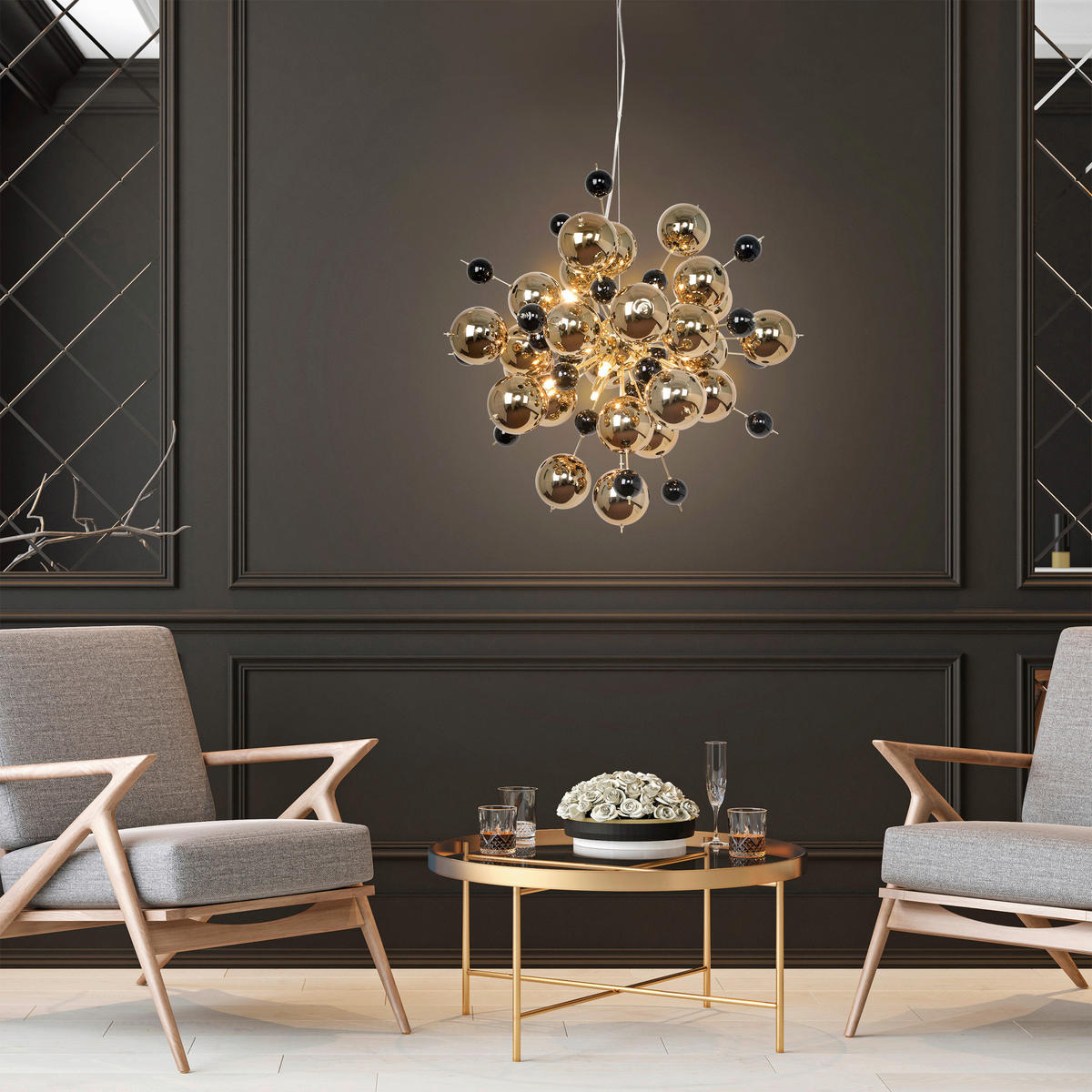 Näve Leuchten Pendelleuchte 7026458 gold Glas Metall B/H/T: ca. 65x150x65 cm G9 10 Brennstellen Explosion - gold (65,00/150,00/65,00cm) - Näve Leuchten