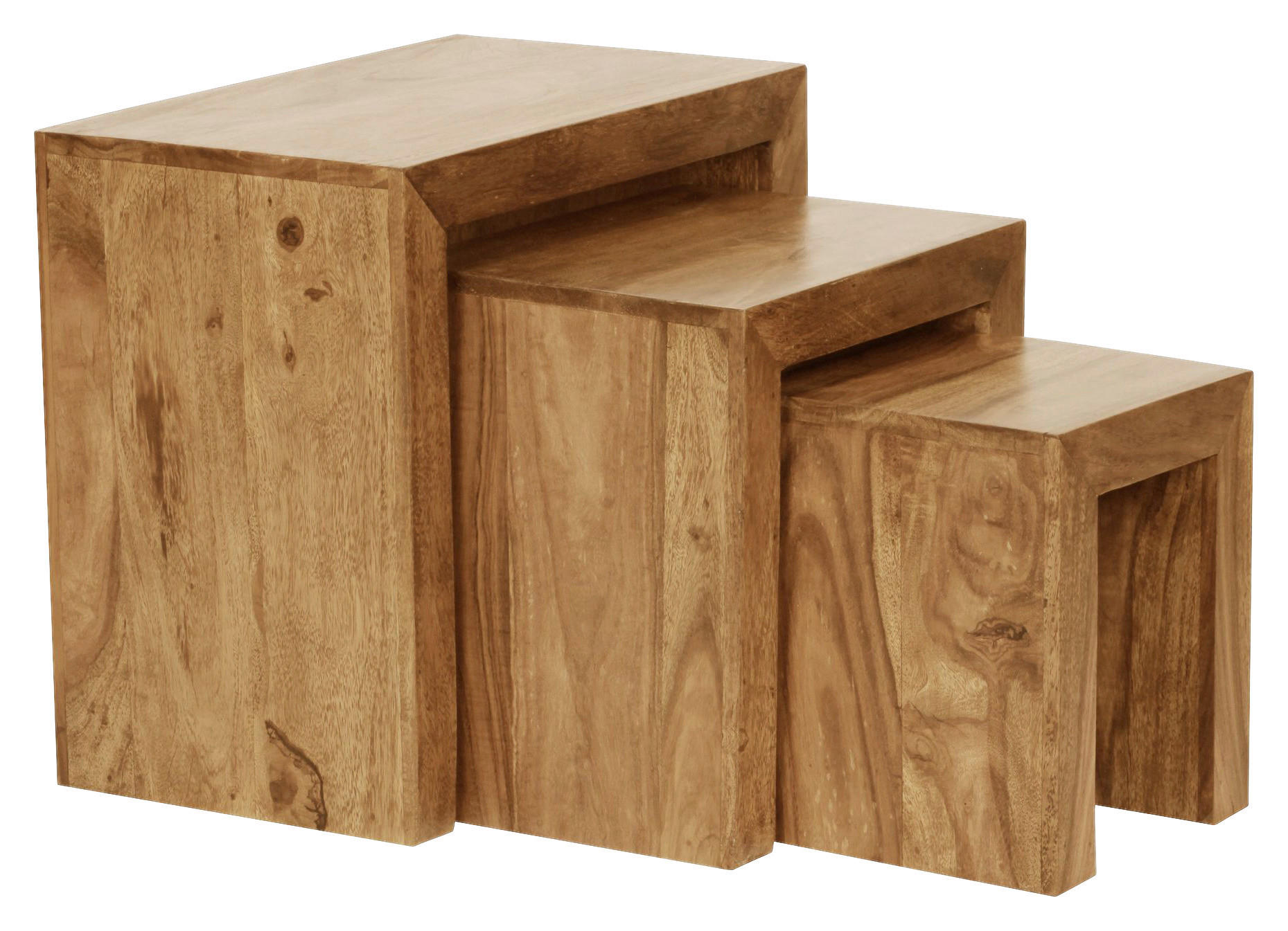 Beistelltisch 3er-Set natur Akazie 3er-Set - natur - Wohnling