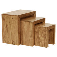 Beistelltisch 3er-Set natur Akazie 3er-Set - natur - Wohnling