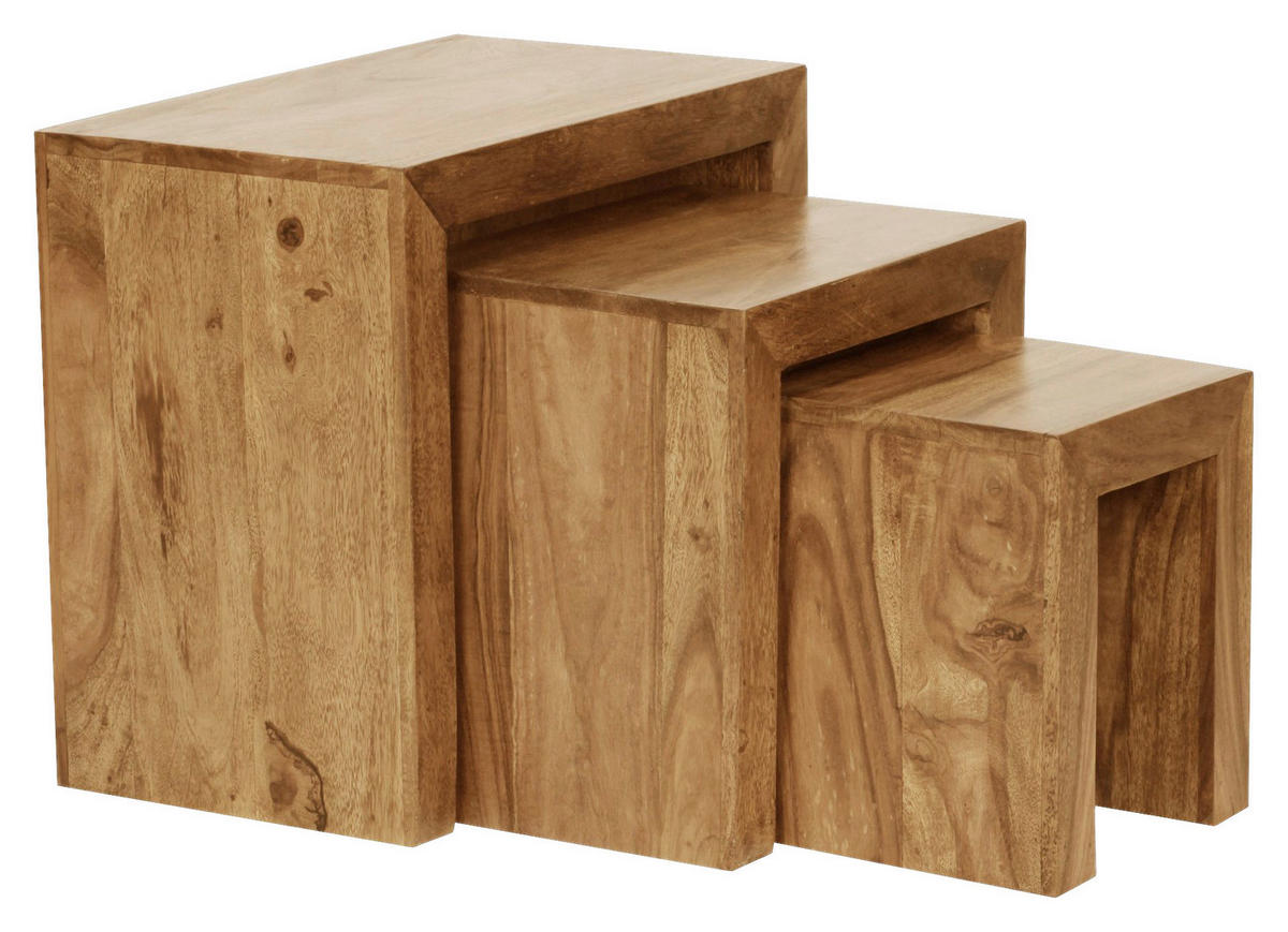 Beistelltisch 3er-Set natur Akazie 3er-Set - natur - Wohnling
