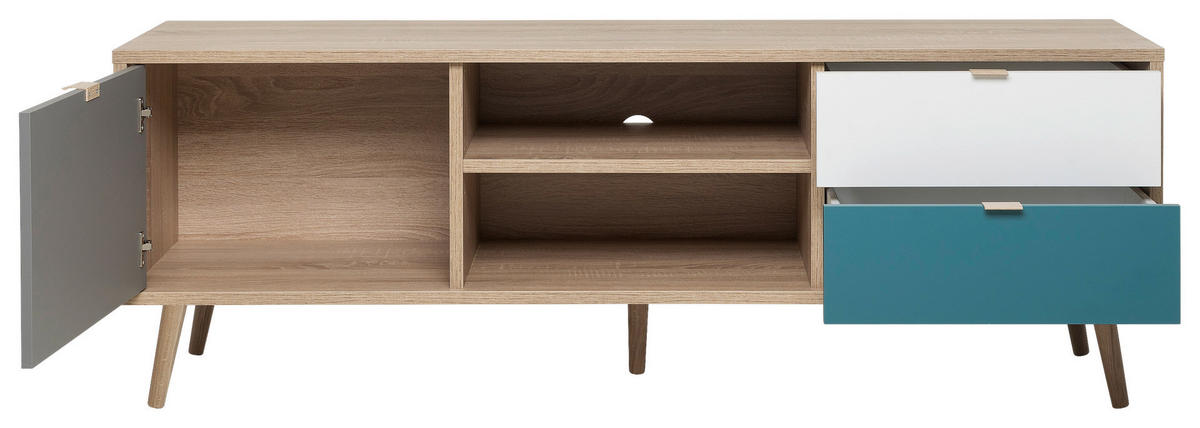 TV-Lowboard Cuba Eiche Sonoma Nachbildung weiß grau petrol B/H/T: ca. 150x52x40 cm Cuba - Eiche/weiß (150,00/52,00/40,00cm)