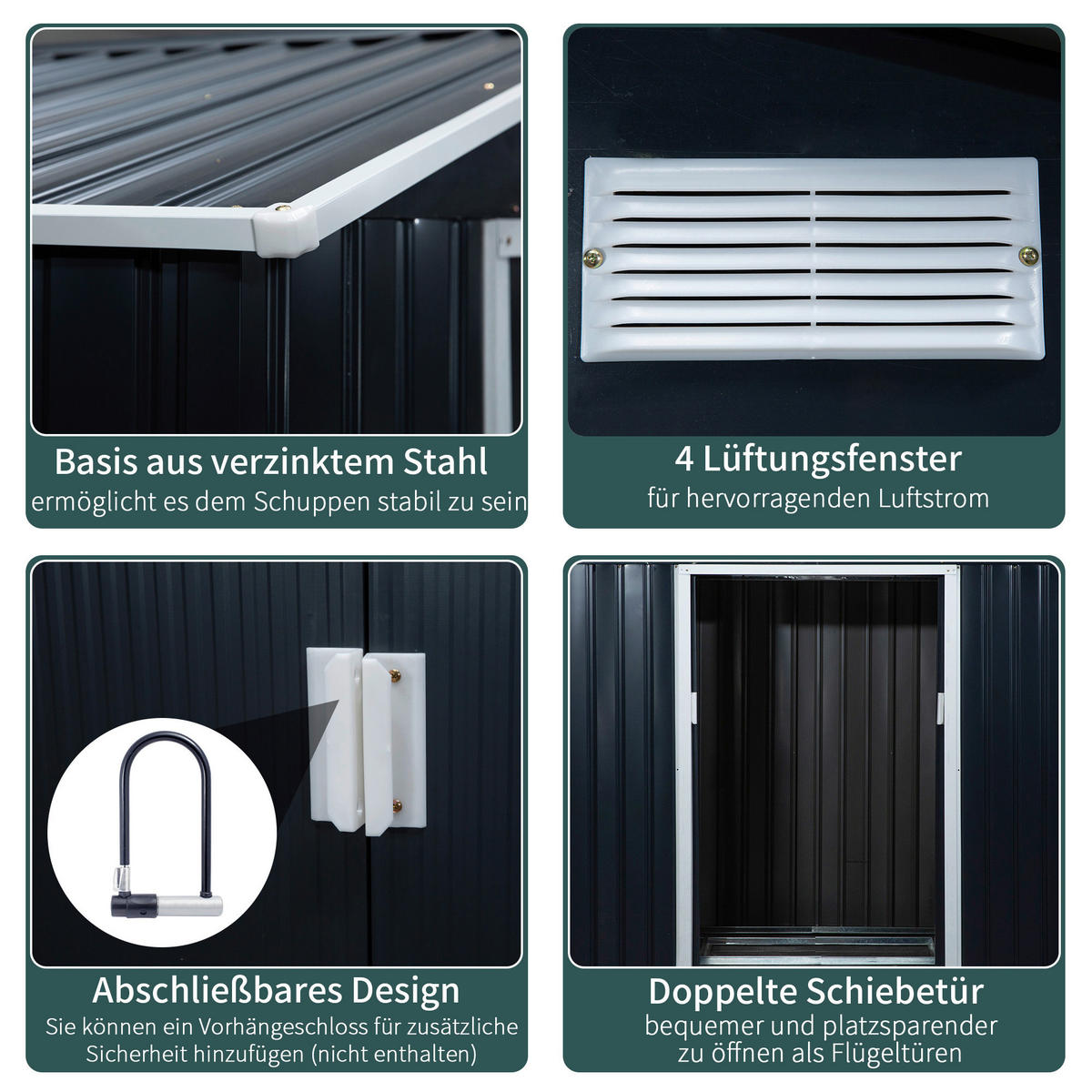 Outsunny Gartenhaus grau B/H/L: ca. 195x192x277 cm Gartenhaus - grau (277,00/195,00/192,00cm) - Outsunny