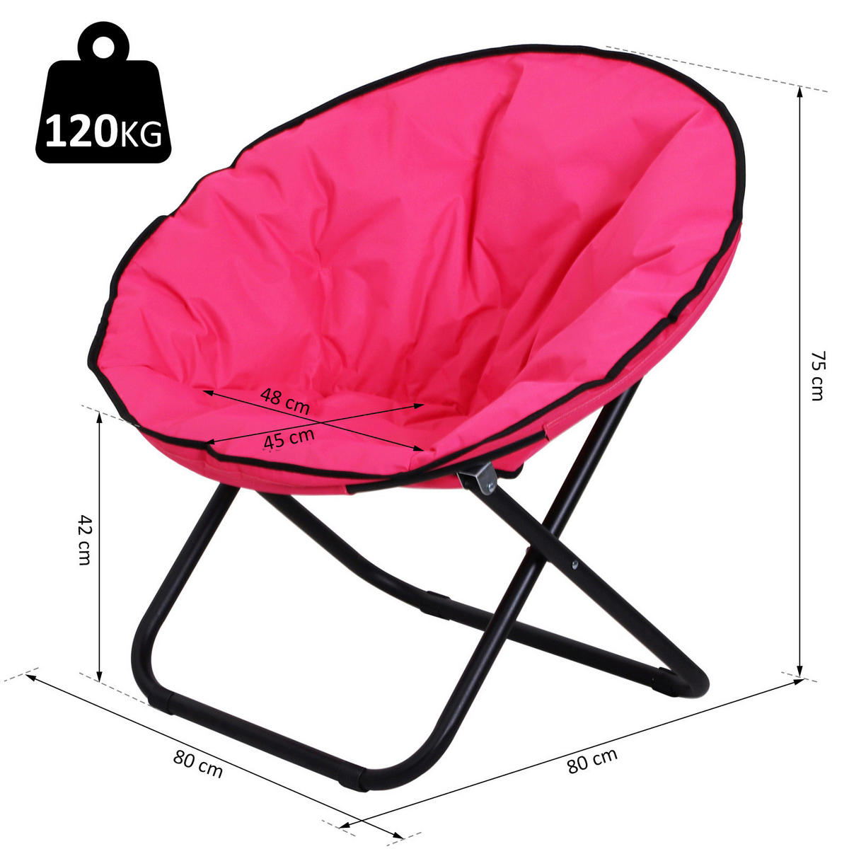 Outsunny Campingstuhl rosa Metall B/H/L: ca. 80x75x80 cm Campingstuhl - rosa (80,00/80,00/75,00cm) - Outsunny