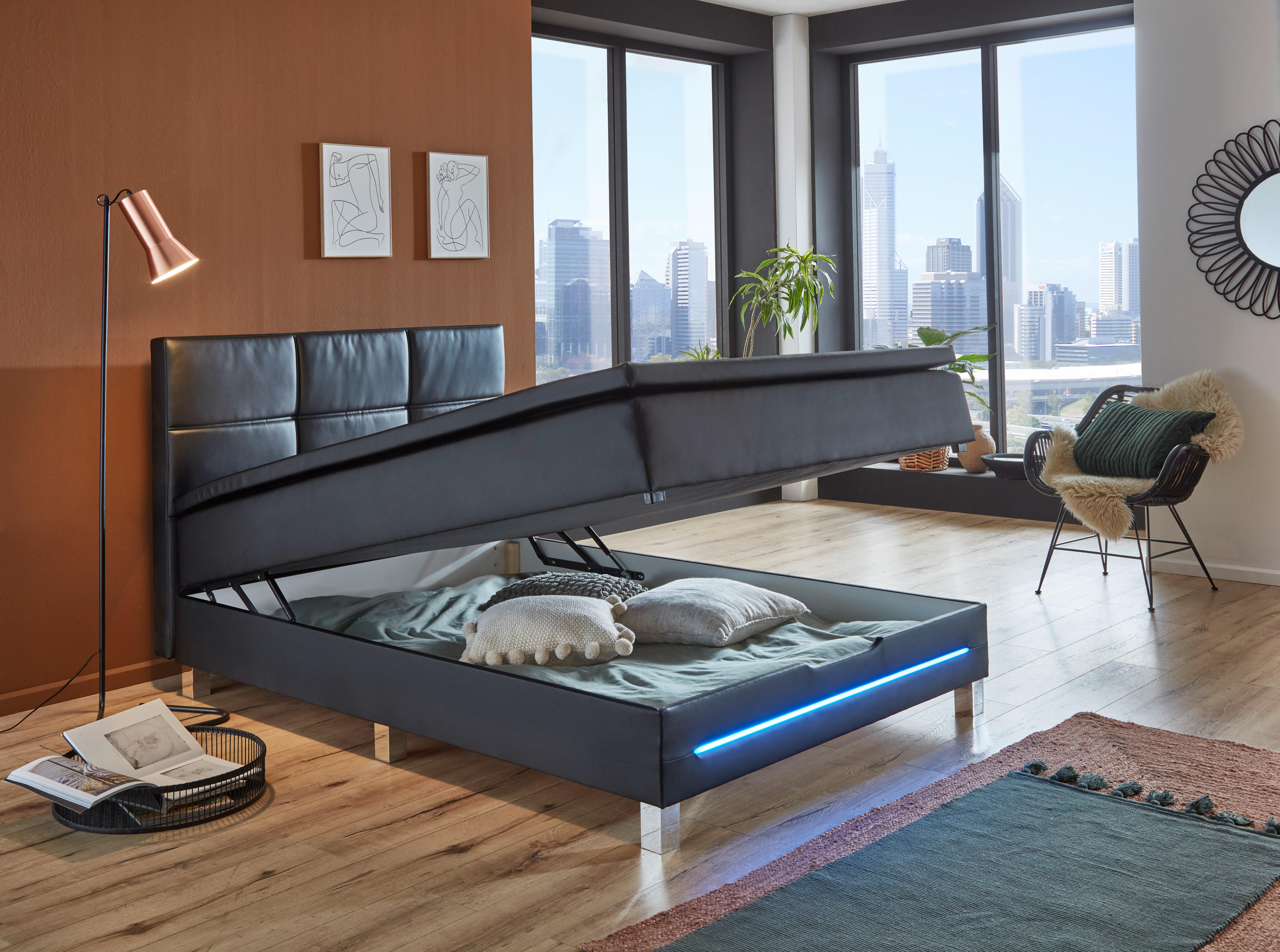 Boxbett Catania schwarz Kunstleder Catania - schwarz (140,00/60,00/211,00cm)