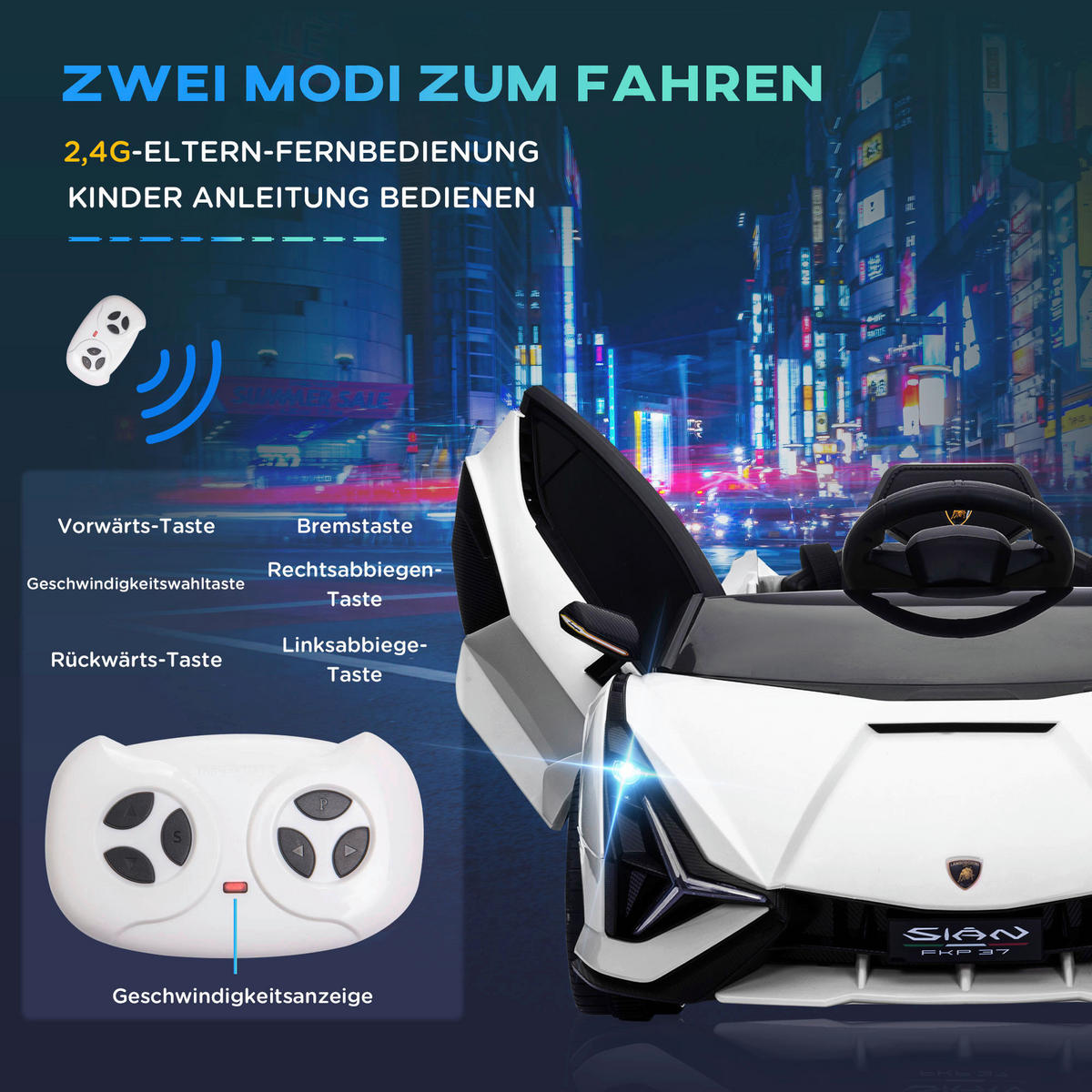 HOMCOM Kinder-Elektroauto weiß B/H/L: ca. 62x65x132 cm Kinder Elektroauto - weiß (132,00/62,00/65,00cm) - HOMCOM