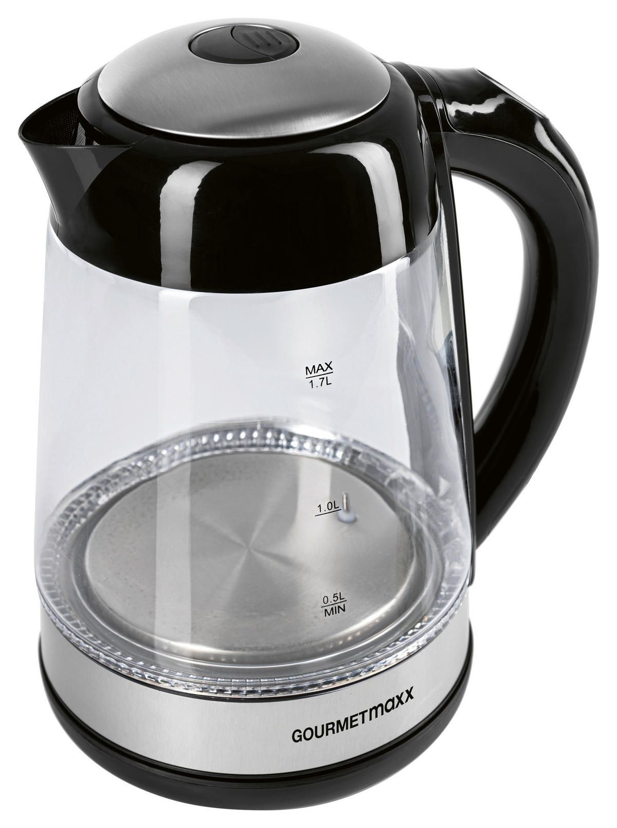 GOURMETmaxx Wasserkocher LED-Wasserkocher_Glas - schwarz (22,00/18,70/25,00cm) - GOURMETmaxx