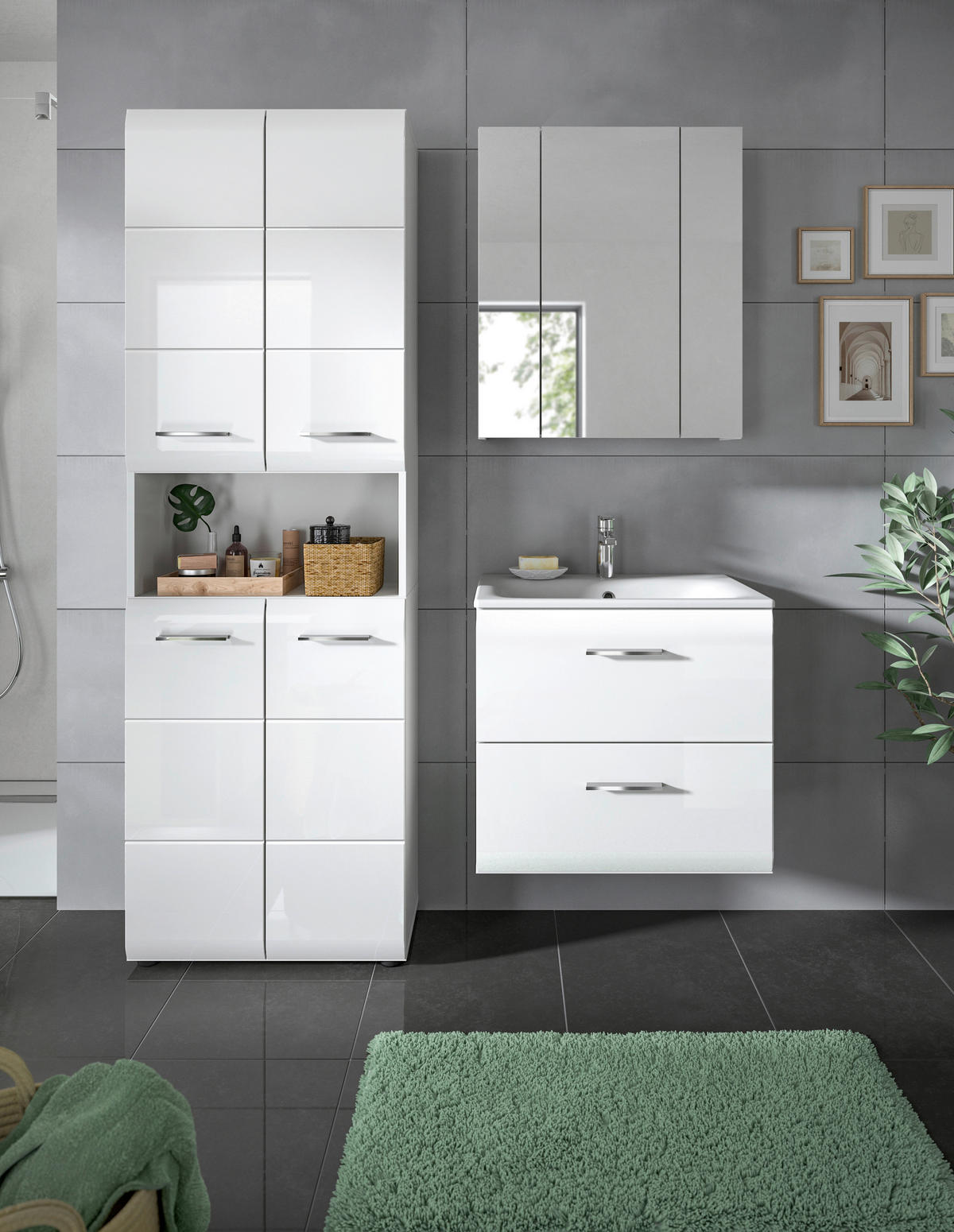 Badezimmer-Set Ice weiß weiß Hochglanz B/H/T: ca. 135x185x46 cm Ice - weiß (135,00/185,00/46,00cm) - xonox.home