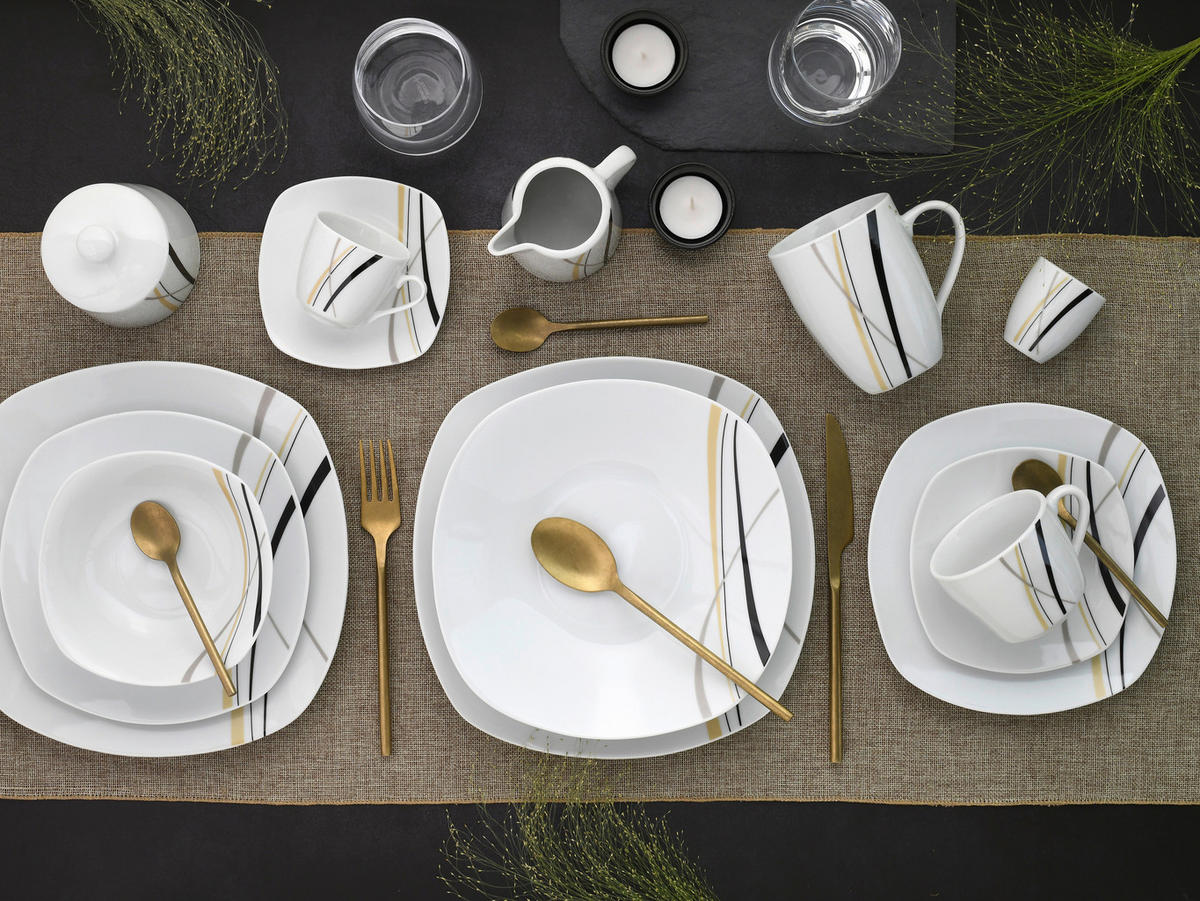 CreaTable Kombiservice Square City Line weiß Porzellan 62 tlg. Square City Line - sand/weiß - CreaTable