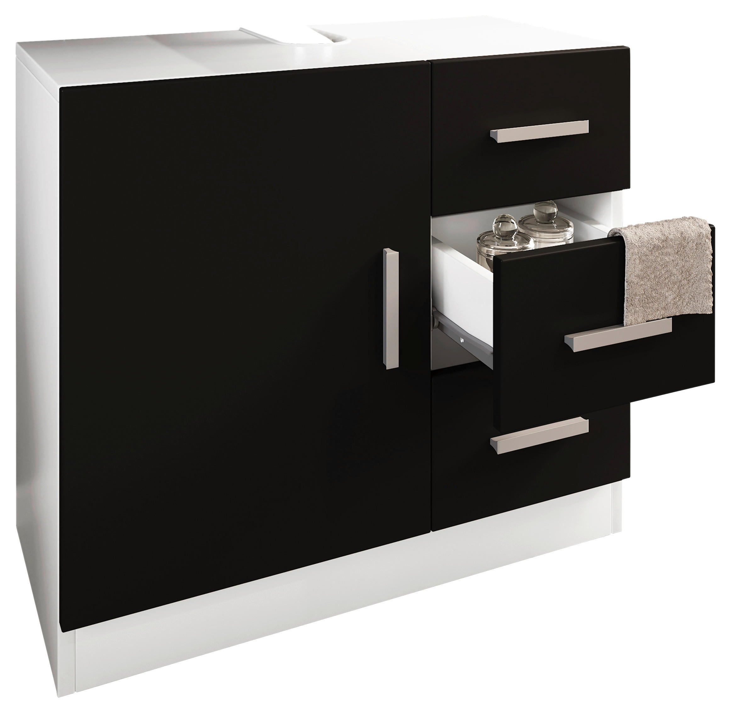 Waschbeckenunterschrank Zalo weiß schwarz B/H/T: ca. 63x56x30 cm Zalo - weiß/schwarz (63,00/56,00/30,00cm) - VCM Möbel
