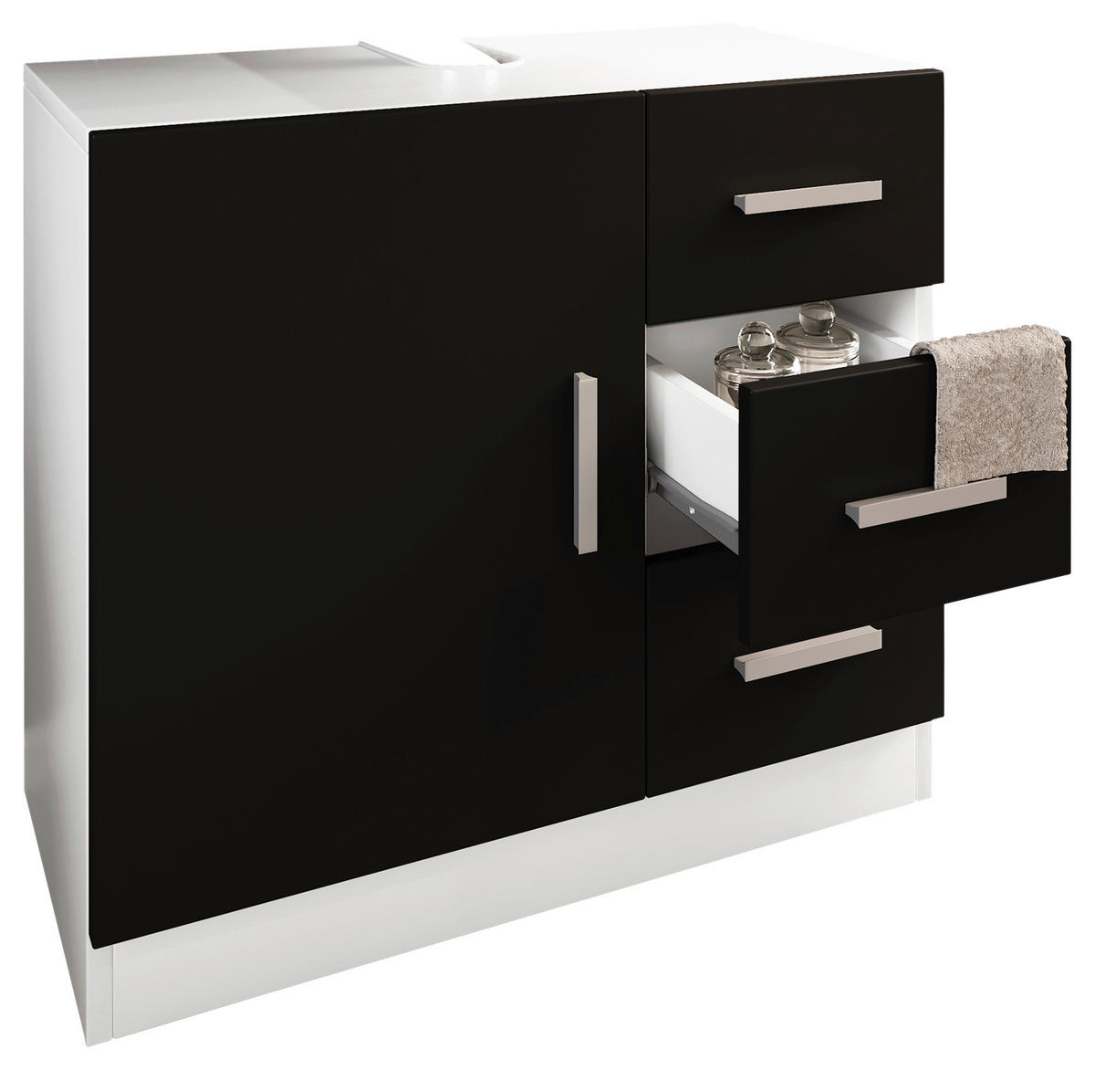 Waschbeckenunterschrank Zalo weiß schwarz B/H/T: ca. 63x56x30 cm Zalo - weiß/schwarz (63,00/56,00/30,00cm) - VCM Möbel
