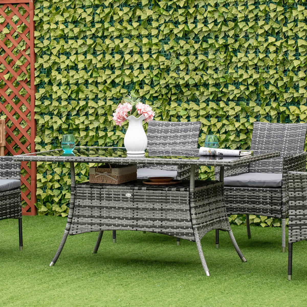 Outsunny Gartentisch grau Polypropylen B/H/L: ca. 85x150x74 cm Gartentisch - schwarz/grau (74,00/85,00/150,00cm) - Outsunny