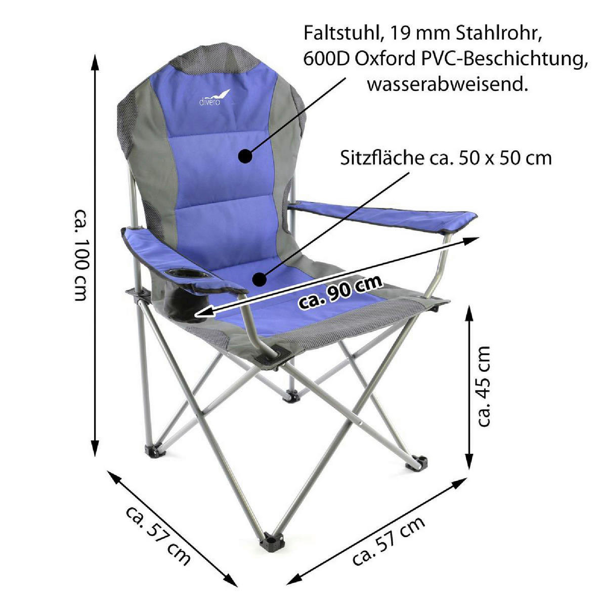 VCM Campingstuhl-Set royalblau Polyester-Mischgewebe B/H/L: ca. 90x110x57 cm Campingstuhlset - royalblau/grau (57,00/90,00/110,00cm) - VCM