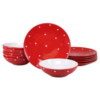 CreaTable Tafelservice Polka Dots weiß Steinzeug 12 tlg. Polka Dots - weiß/rot - CreaTable