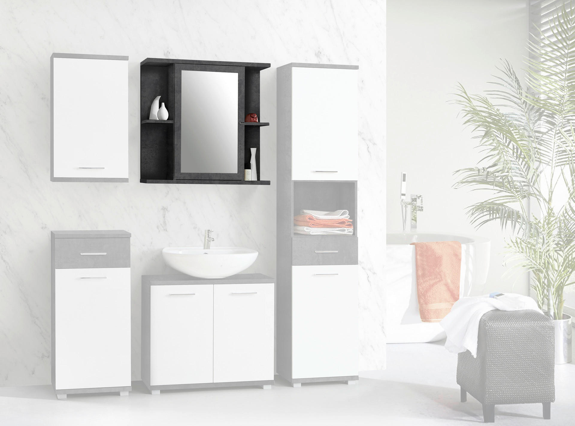 Spiegelschrank  Beton dunkel Optik B/H/T: ca. 69,8x68,8x23,2 cm Champ_Spiegelschrank CMPV063-U41 - (69,80/68,80/23,20cm)