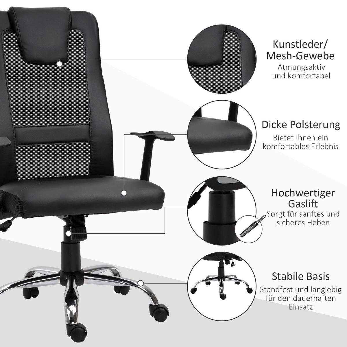 Drehstuhl 921-141BK schwarz 921-141BK - schwarz (66,00/108,00/73,00cm) - Vinsetto