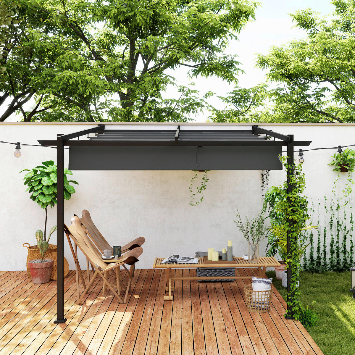 Outsunny Pergola dunkelgrau Aluminium B/H/L: ca. 297x230x297 cm Pergola - dunkelgrau (297,00/297,00/230,00cm) - Outsunny