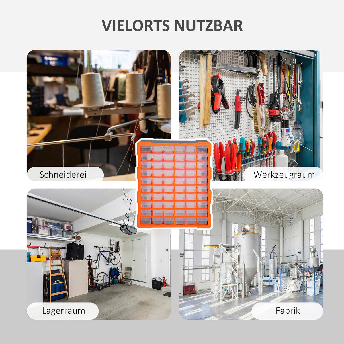 DURHAND Kleinteilemagazin mit 60 Fächer B/H/T: ca. 38x48x16 cm Kleinteilemagazin B40-018 - orange/grau (38,00/48,00/16,00cm) - DURHAND